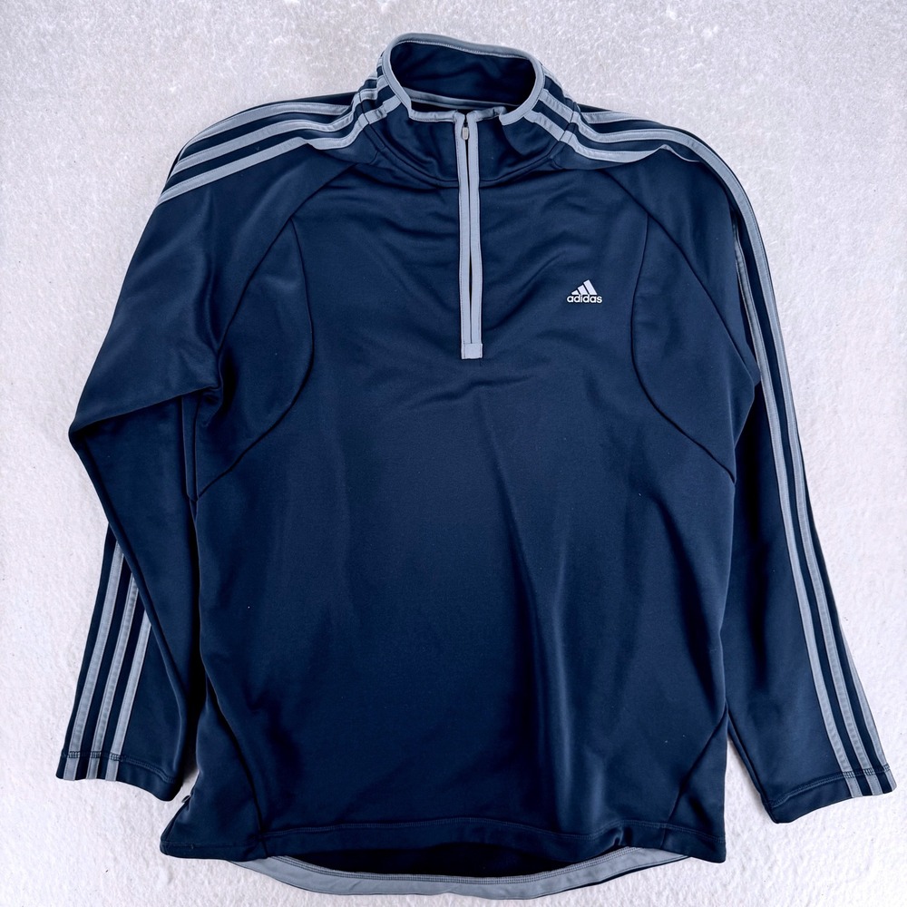 Adidas - Quarter Zip Pullover 3 Stripe Logo - Navy Blue - XL - Mens